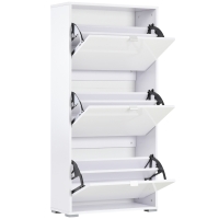 HOMCOM Meuble à Chaussures Armoire à chaussures 3 Portes abattantes 3 Compartiments en bois 60L x 26I x 124H cm Blanc laqué