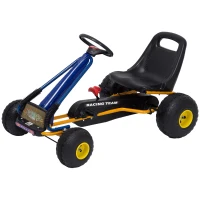 HOMCOM Go-Kart a Pedales para Niños a partir de 3 años con Asiento Ajustable y Freno de Mano 96x68x56 cm Azul y Negro(m-10)