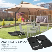 Outsunny Basamento per Ombrellone set 4 Pezzi Impilabili con Maniglie Integrate, in HDPE, 99.7x99.7x8.3 cm, Nero(m-4)