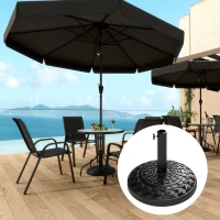 Outsunny 12kg Garden Parasol Base, Round Resin Garden Umbrella Base, Heavy Duty Parasol Stand for 38mm or 48mm Outdoor Umbrella Poles, Black(m-2)