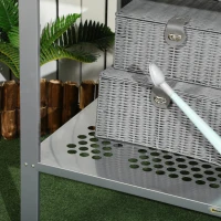 Outsunny 2-Tier Plant Stand, Corner Plant Shelf for Outdoor and Indoor Storage Organizer, Freestanding Flower Rack with Steel Frame, Mesh Board, Silver(m-7)