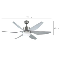 HOMCOM Reversible Ceiling Fan with Light, 6 Blades Indoor Modern Mount LED Lighting Fan with Remote Controller, for Bedroom, Living Room, Silver(m-3)