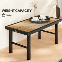 Outsunny Metal Garden Coffee Table, Outdoor Side Table with SPC Woodgrain Tabletop for Outside, Garden, Balcony, Porch, 100 x 53 x 46cm, Brown Wood Effect(m-6)