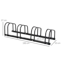 HOMCOM Rastrelliera Portabiciclette Parcheggio per 4 Biciclette in Acciaio, 110x33x27 cm, Nero(m-3)