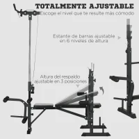 HOMCOM Banco de Pesas Multifuncional Ajustable para Entrenamiento de Cuerpo Entero 180x134x200 cm Plata y Negro(m-6)