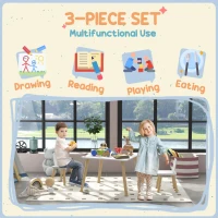 AIYAPLAY 3 Pcs Toddler Table and Chair Set, Kids Desk and 2 Chairs Set w/ Bunny Ear Backrest, for Nursery, Playroom(m-5)