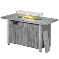 Outsunny 50,000 BTU Gas Fire Pit Table with Cover and Glass Screen - Grey(m-11)