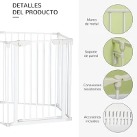 PawHut Barrera de Seguridad para Mascotas de 5 Paneles Plegable 300 cm con Cierre Inteligente para Escalera Pasillo Blanco(m-7)