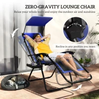 Outsunny Zero Gravity Lounger Chair, Folding Reclining Patio Chair with Shade Cover, Padded Seat, Cup Holder, Soft Cushion and Headrest for Poolside, Camping, Blue(m-4)