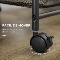 HOMCOM Carrito Multiusos con Ruedas 4 Bandejas Extraíbles y Tablero de Madera para Salón Cocina 41,5x31x66 cm Negro(m-5)