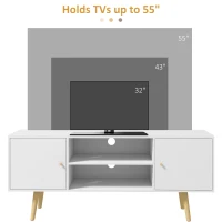 HOMCOM TV Stand Cabinet up to 55 Inches, TV Unit with Storage Shelves and Wood Legs for Living Room, Bedroom, White(m-7)