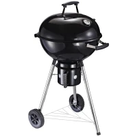 Outsunny Barbecue in Ghisa con 2 Ruote e 2 Griglie | Coperchio con Termometro, Valvola e Ripiano Inferiore | 50x63x94cm(m-1)