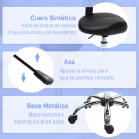 HOMCOM Taburete Giratorio con Respaldo y Ruedas Silla Ajustable para Salones de Belleza Estudio de Tatuajes 50x50x83-98cm Negro(m-6)