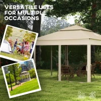 Outsunny 3 x 3(m) Pop Up Gazebo, Double-roof Garden Tent with Netting and Carry Bag, Party Event Shelter for Outdoor Patio, Cream White(m-4)