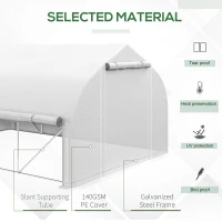 Outsunny 4 x 3(m) Walk-in Polytunnel Greenhouse, Zipped Roll Up Sidewalls, Mesh Door, 8 Mesh Windows, Tunnel Warm House Tent with PE Cover, Complimentary Plant Labels and Gloves, White(m-5)
