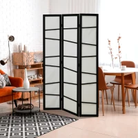 HOMCOM Paravento Separè a 3 Pannelli Pieghevole in Legno, 120x170cm, Nero e Bianco(m-2)