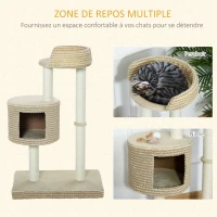 PawHut Arbre à chats style cosy chic griffoirs jute naturelle niche plateforme peluche courte bicolore beige café(m-5)