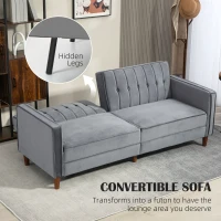 HOMCOM Velvet-Feel Three-Seater Sofa Bed - Dark Grey(m-4)