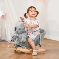 HOMCOM Jouet à Bascule Koala avec marionnette - Effet sonore Rugissement - Fauteuil intégré, Ceinture de sécurité - pour 18-36 mois - Bois peuplier Peluche Courte Polyester Gris(m-2)