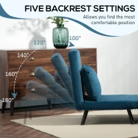 HOMCOM 4-in-1 Velvet-Feel Single Chair Bed, with Pillow - Navy Blue(m-5)