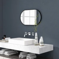 HOMCOM Miroir ovale mural cadre en aluminium style minimaliste montage vertical ou horizontal avec 3 crochets 40 x 70 cm noir(m-8)
