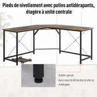 HOMCOM Bureau Informatique Design Industriel Bureau d'angle Support CPU Aspect Vieux Bois métal Noir(m-4)
