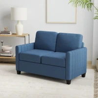 HOMCOM Modern Boxy Linen-Look Two-Seater Sofa - Blue(m-2)