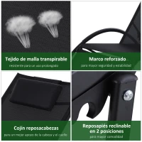 Outsunny Tumbona de Jardín Aluminio Reclinable con Respaldo Ajustable de 5 Niveles Reposapiés Regulable y Reposacabezas Extraíble para Terraza Balcón Exterior 66x152x81 cm Negro(m-6)
