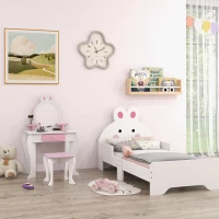 ZONEKIZ Wooden Kids Bedroom Furniture Set with Kids Dressing Table, Stool, Bed, for 3-6 Years, Bunny-Design(m-10)