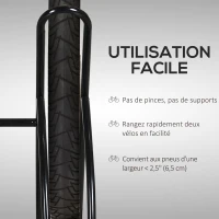 HOMCOM Râtelier 2 vélos modulable dim. 54L x 60l x 57H cm acier époxy noir(m-6)