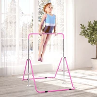 HOMCOM Barre Fixe de Gymnastique pour Enfants Pliante - Hauteur réglable de 88 à 128 cm - avec Base Triangulaire en Acier - Rose(m-2)