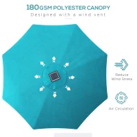 Outsunny 3m Parasol, with Solar-Powered LED Lights - Blue(m-5)