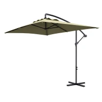 Outsunny 3m Square Canopy Cantilever Parasol, with Cross Base - Beige(m-11)
