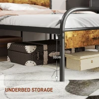 HOMCOM Industrial-Style Single Bed Frame - Black/Brown(m-6)