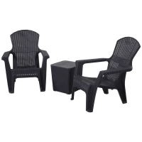 Outsunny Salon de jardin 2 pers. 3 pièces - ensemble bistro style néo-rétro - 2 fauteuils lounge + table basse coffre - polypropylène noir imitation rotin(m-1)