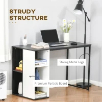 HOMCOM Computer Desk with 3-Tier Storage Shelves Writing Desk with Two Side Compartments for Home Office, Study, 115 x 55 x 75 cm, Grey(m-5)