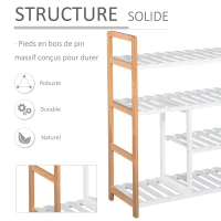 HOMCOM Etagère à Chaussures - étagère de Rangement - Meuble Chaussures 4 Niveaux Bois de pin étagères à Lattes MDF Blanc(m-6)
