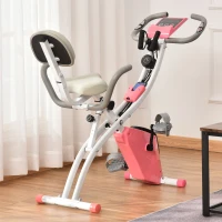 HOMCOM 2-in-1 Folding Exercise Bike with 8-Level Magnetic Resistance, Arm Resistance Band, Pulse Sensor, Pink(m-10)