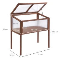 Outsunny Mini Serra da Giardino Rialzata in Legno e Policarbonato con Tetto Apribile, 90x50x93cm(m-3)