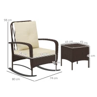 Outsunny Three-Piece Rocking Chair Rattan Bistro Set - Brown(m-3)