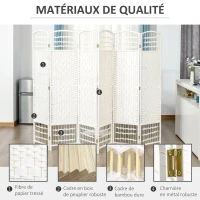HOMCOM Paravent en bois 242 x 170 cm séparateur de pièce pliable 6 panneaux cloison de séparation chambre à coucher maison intérieur blanc(m-5)