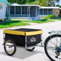 HOMCOM Remorque de transport vélo cargo capacité 70 L barre d'attelage incluse housse amovible 4 réflecteurs charge max. 40 Kg noir jaune(m-2)