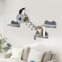 PawHut 4PCs Wall-Mounted Cat Tree, with Steps, Perch, Cat House - Grey(m-2)