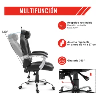 HOMCOM Gaming Silla Reclinable de Ergonómico hasta 130°con Reposacabezas Cojín Grosor 10cm Cuero Carga 120kg 67x69x118-127cm(m-5)