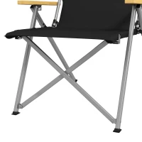 Outsunny Silla de Camping Plegable de Aluminio Respaldo Ajustable Reposabrazos de Madera Bolsa de Transporte 74x59,5x98 cm Negro(m-9)