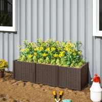 Outsunny Plastic Raised Garden Bed, Modular Planter Box Kit, Garden Fence Edging Border for Flowers, Vegetables, Herbs, Brown(m-8)