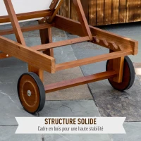 Outsunny Bain de Soleil transat Design Colonial Dossier inclinable 2 Positions roulettes dim. 198L x 60l x 68/87H cm Tissu textilène Blanc Bois Acacia(m-8)