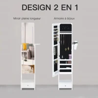 HOMCOM Armoire à Bijoux avec Miroir LED sur Pied Multi-rangements Inclinaison réglable dim. 37L x 30l x H158 cm(m-7)