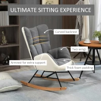 HOMCOM Soft Padded Rocking Wingback Armchair, with Wooden Legs - Grey/Cream(m-5)