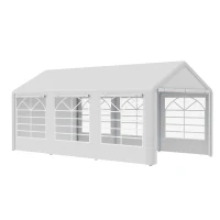 Outsunny Carpa para Fiestas 6x3 m Cenador Pabellón de Jardín con 4 Paneles Laterales 2 Puertas Enrollables y 6 Ventanas Protección UV para Exterior Eventos Bodas Blanco(m-10)
